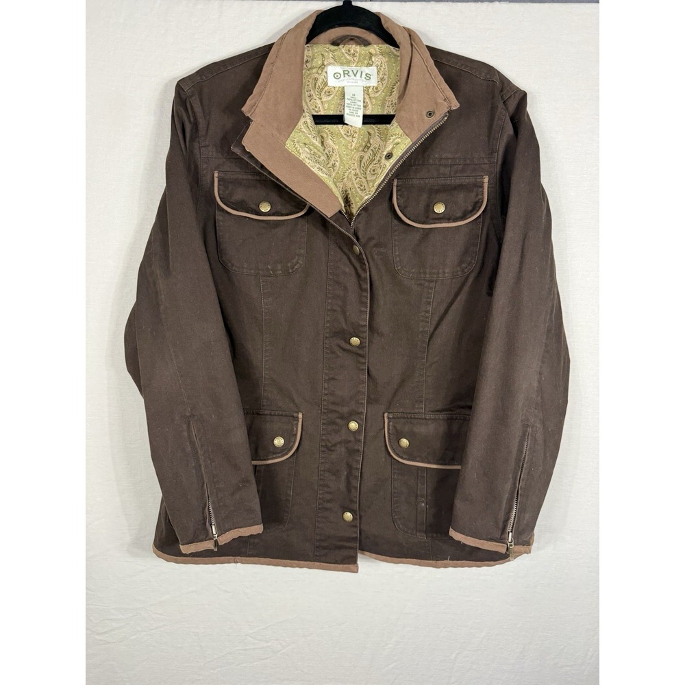 Orvis Brown Barn Jacket Womens Med Paisley Lined Cotton Field Coat Equestrian